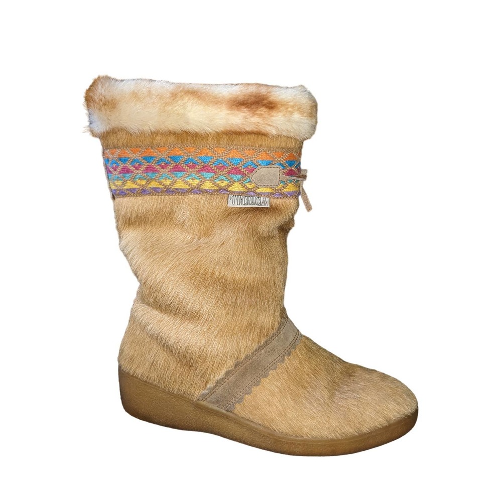rare vintage Tecnica fur boots slight wedge, apres ski